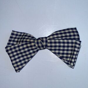 Vtg 60s Ormond‎ Colonel brand navy blue & white checked cloth clip on bow tie